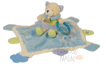  les super doudous ours plat carré bleu vert violet 